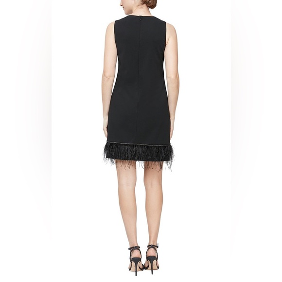Alex Evenings Black Feather Hem Sleeveless Sheath Dress - Picture 5 of 13